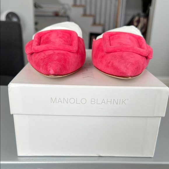 Manolo Blahnik Women's Pink Suede Mules Maysale - Picture 2 of 6